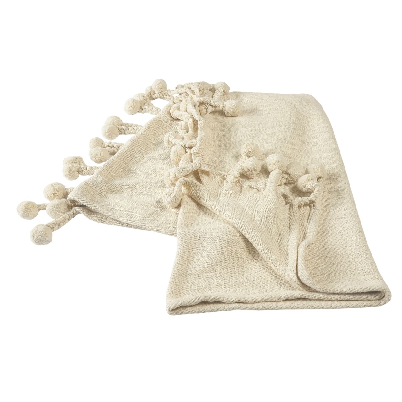 Laddha Home Designs Beige Embroidered Chevron Throw Blanket with Braided Fringe 50" x 60"